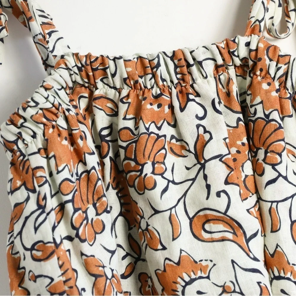 NWT Le Ragazze made in Italy 100% linen top M tiered floral print cottagecore - Picture 10 of 14